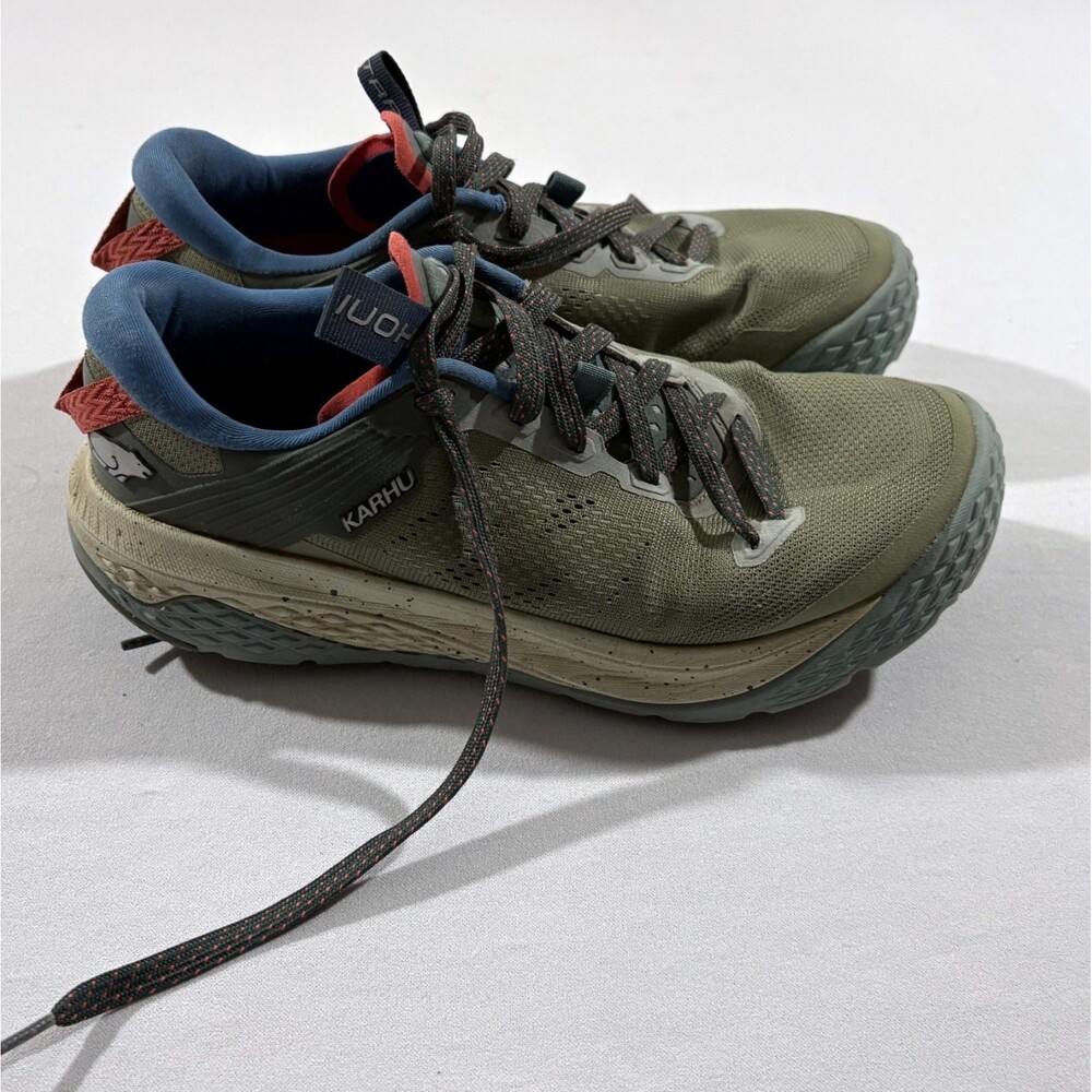 Karhu Womens Ikoni Trail 1.0  F204003 Oil Green Mineral Blue Shoes Sneaker Sz 10